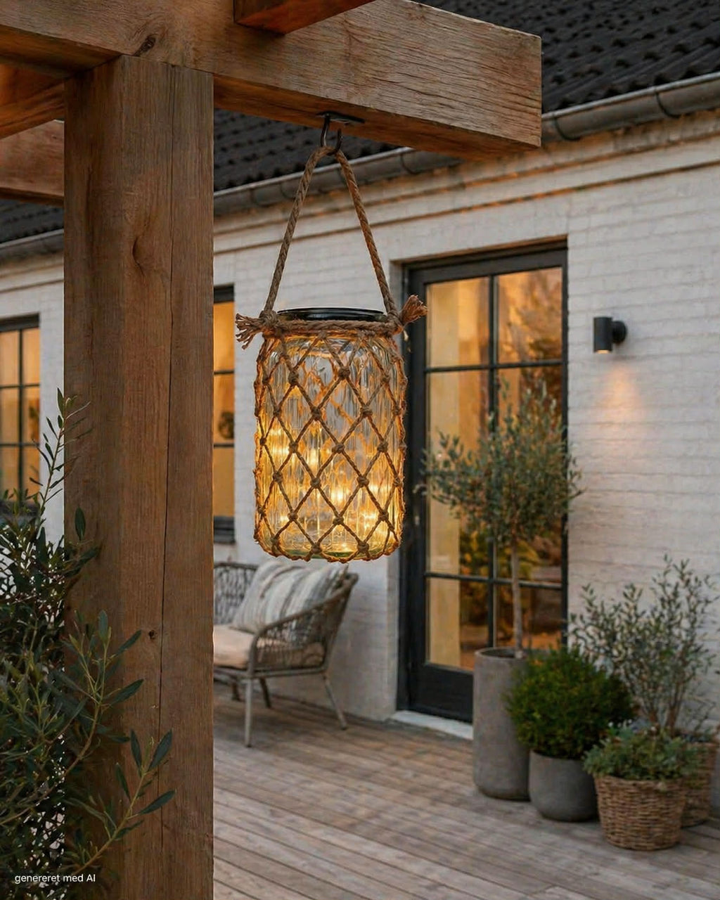 Solcelle lanterne - Glas og jute
