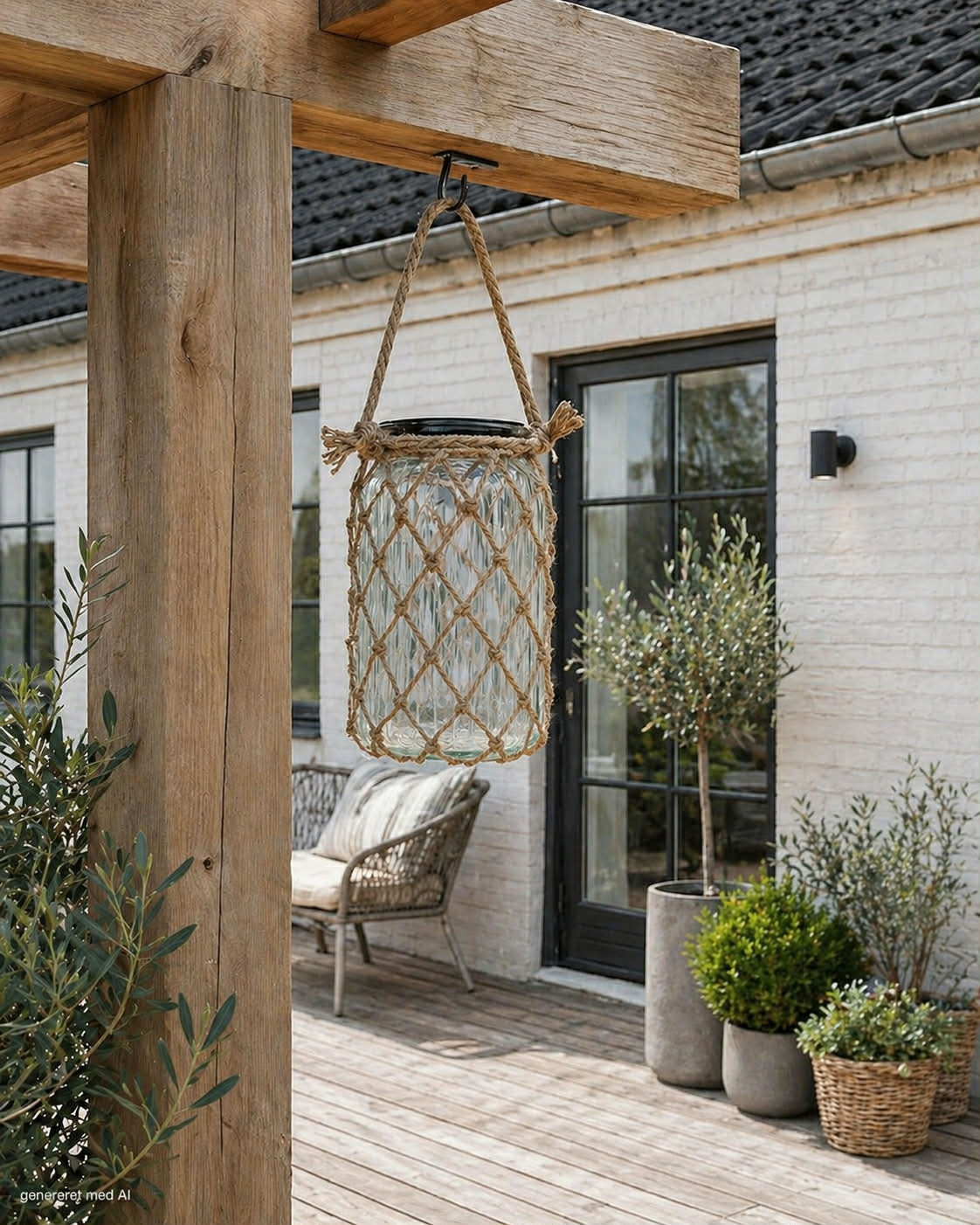 Solcelle lanterne - Glas og jute