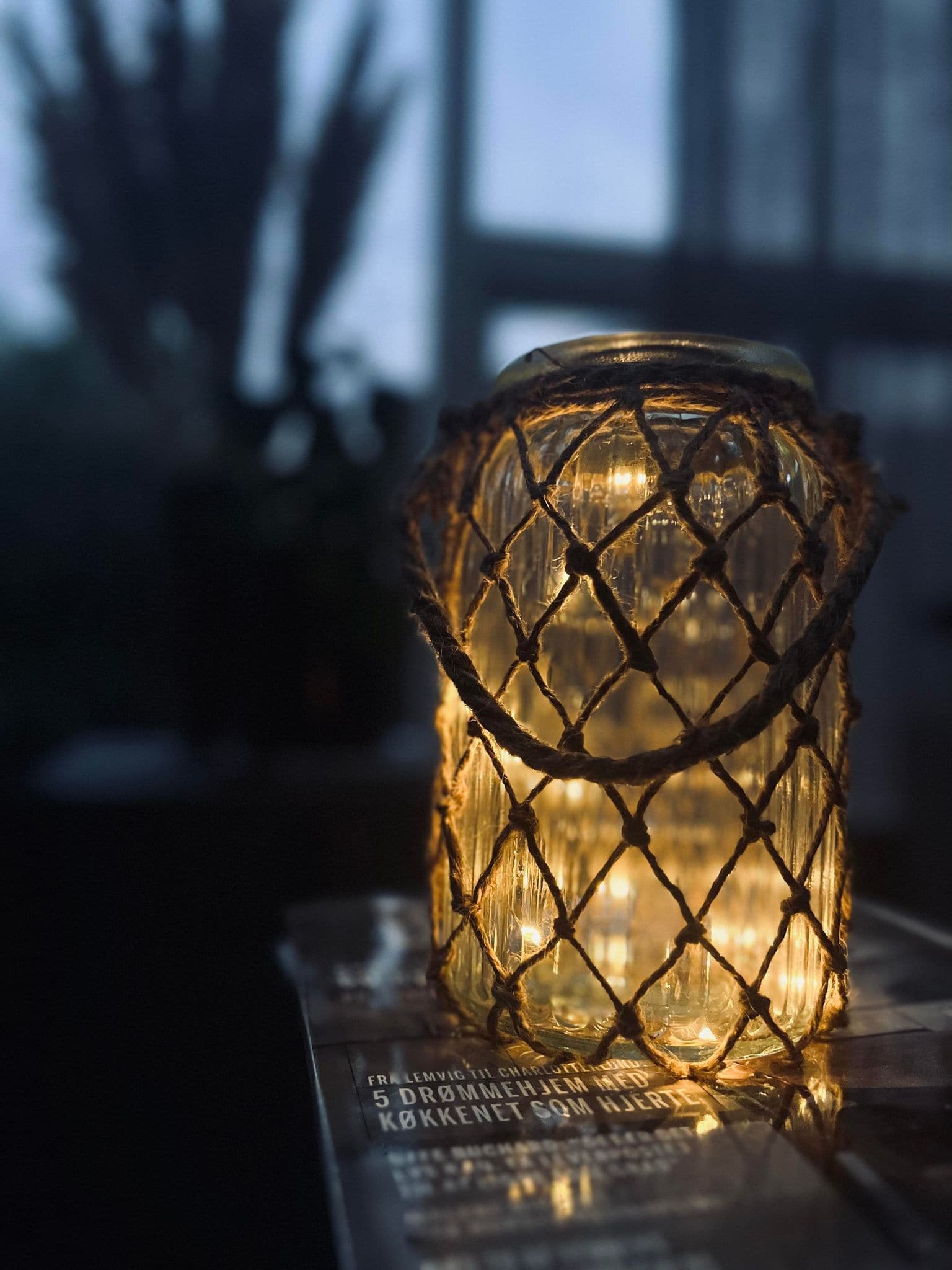 Solcelle lanterne - Glas og jute