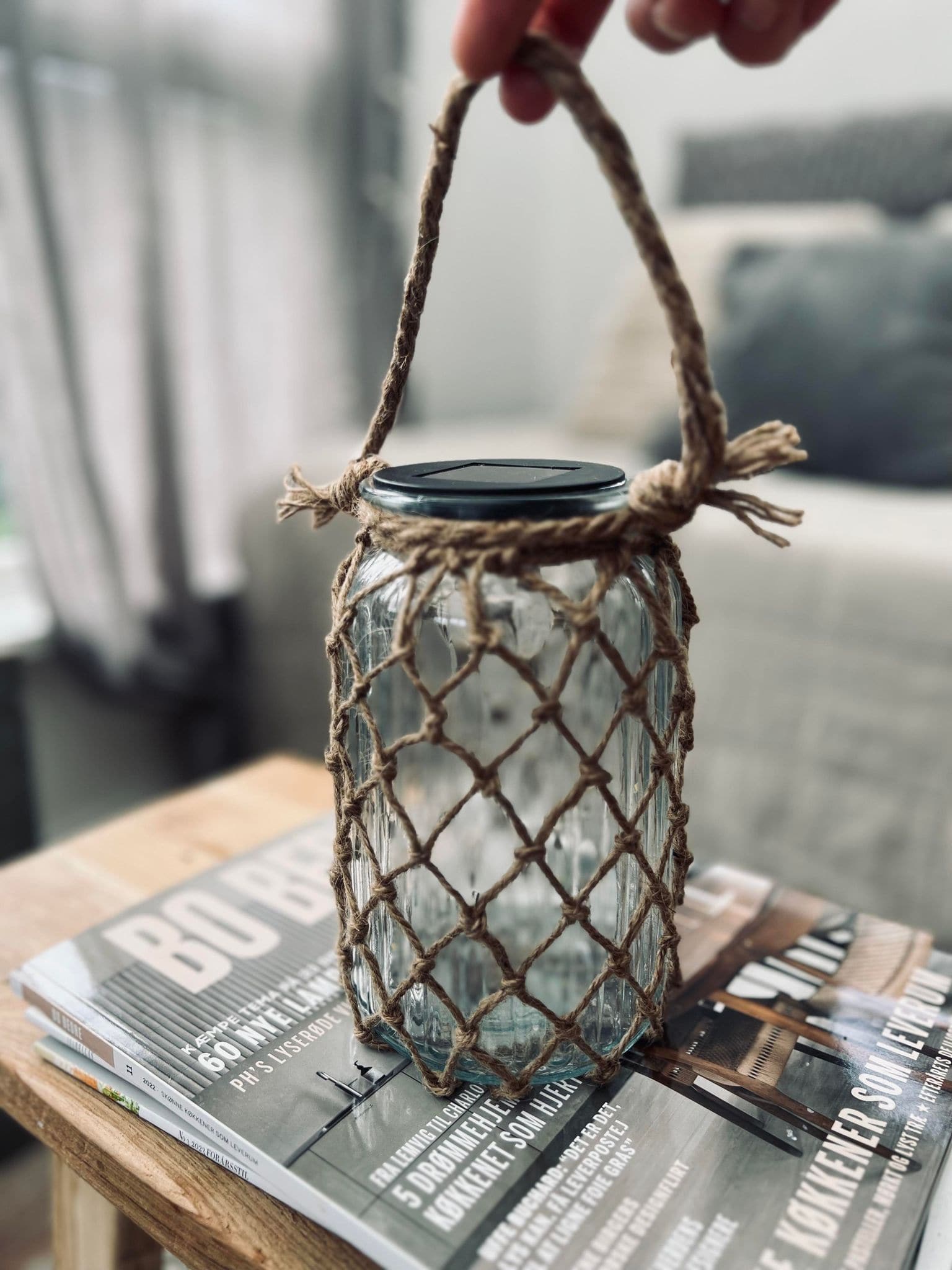 Solcelle lanterne - Glas og jute