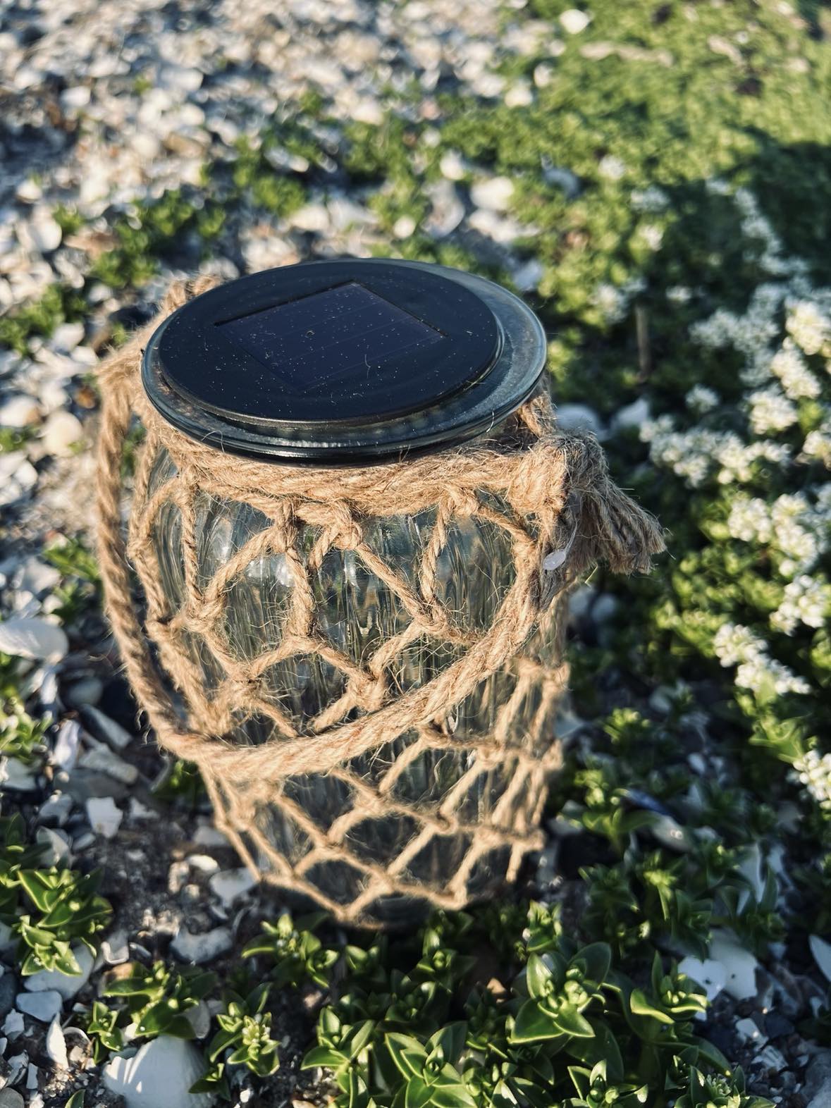 Solcelle lanterne - Glas og jute