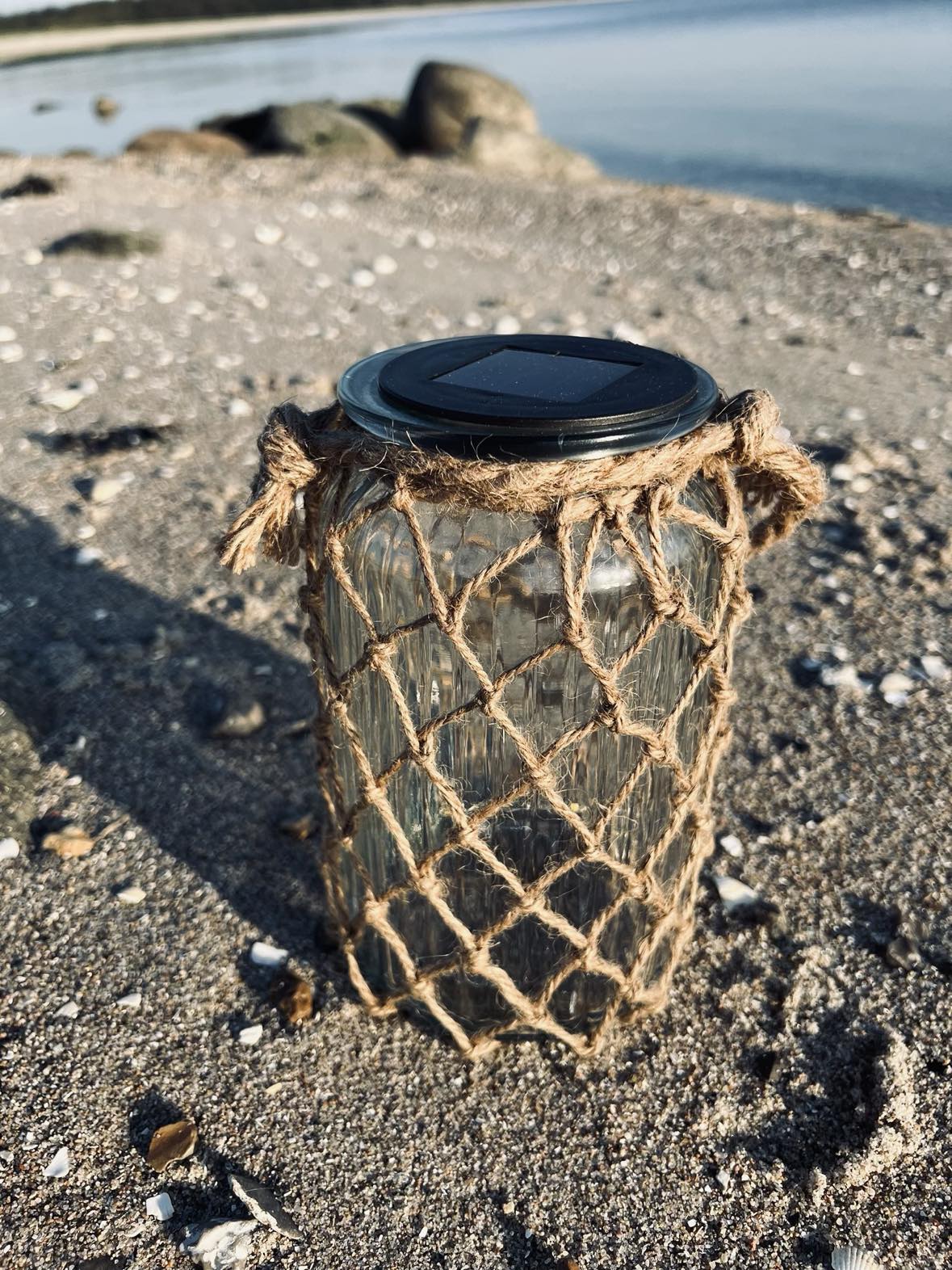 Solcelle lanterne - Glas og jute