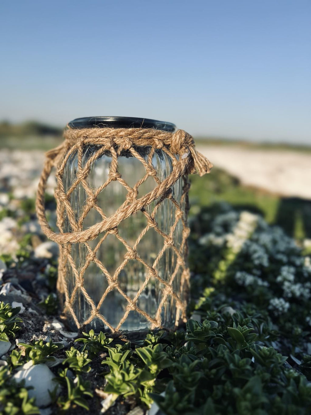 Solcelle lanterne - Glas og jute