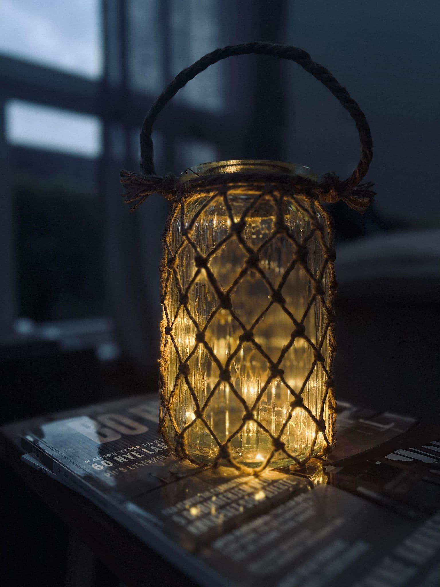 Solcelle lanterne - Glas og jute