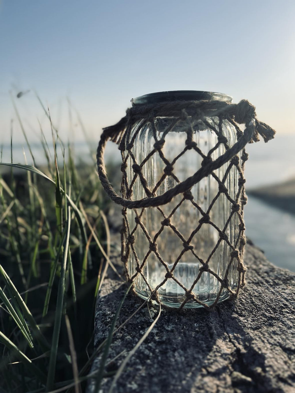 Solcelle lanterne - Glas og jute