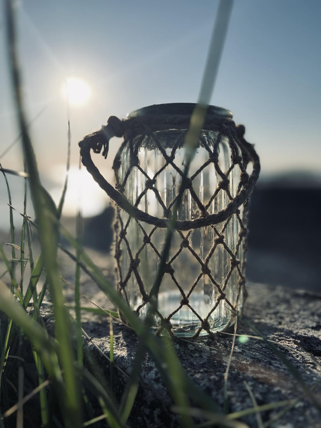 Solcelle lanterne - Glas og jute