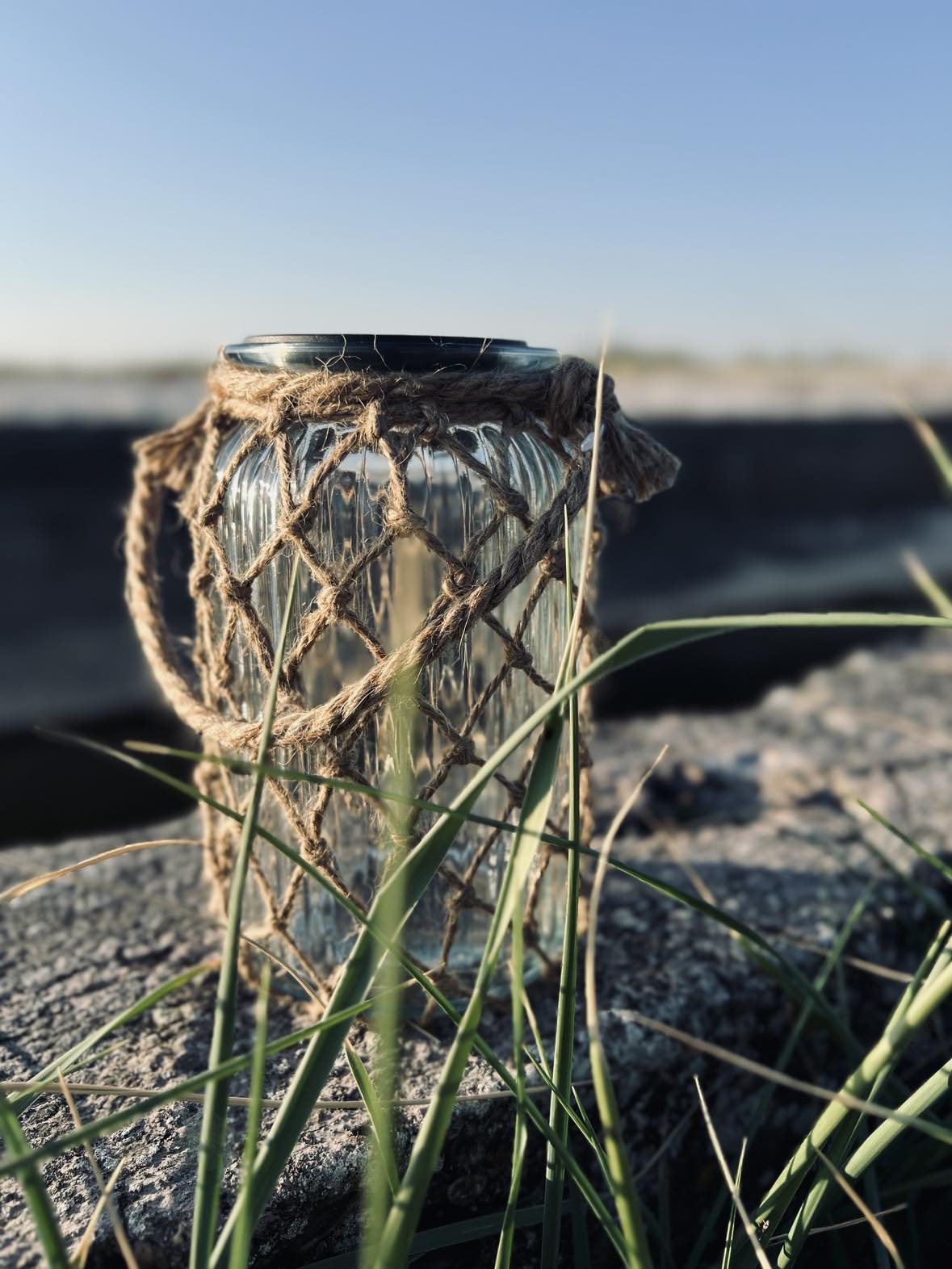 Solcelle lanterne - Glas og jute